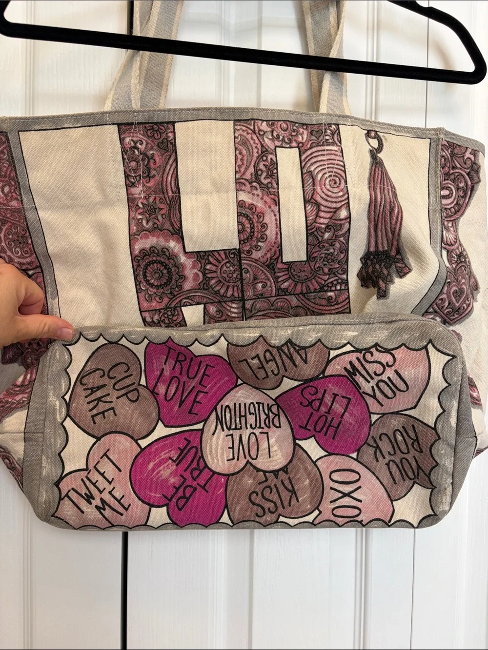 Brighton LOVE Love in Bloom Valentines Cream Canvas Tote Bag